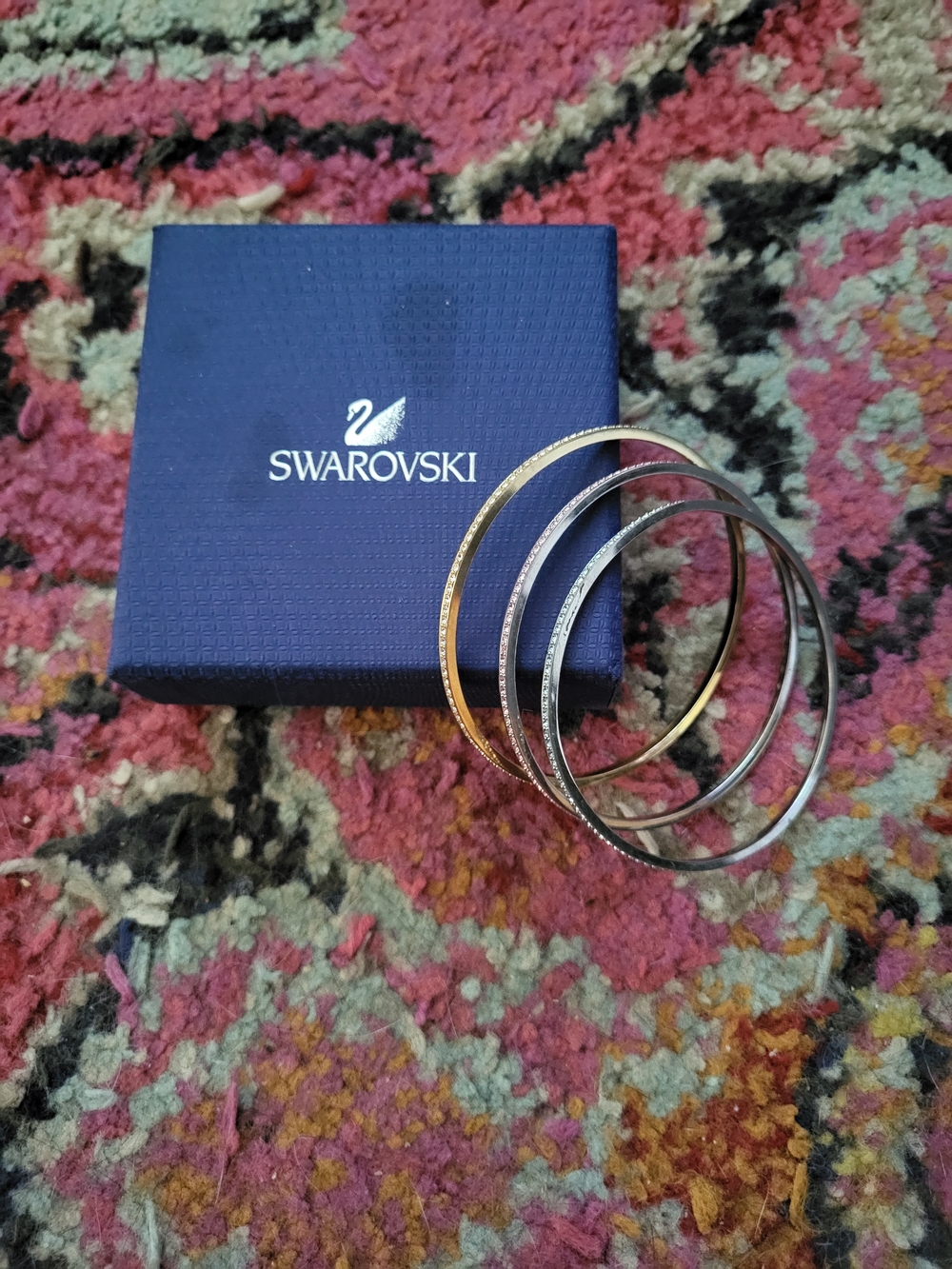 Swarovski Tri-Tone Crystal Bangle Set - Gold, Silver, and Rose Gold